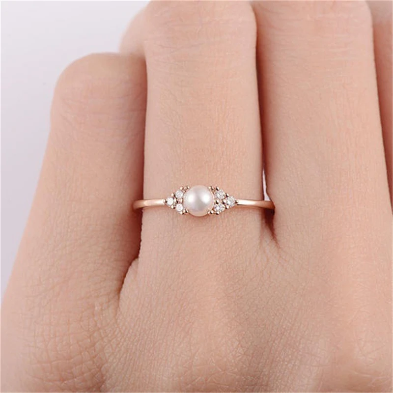 

BOAKO Women's delicate pearl ring cute dainty style fashion accessories small exquisite rings jewelry ladies anniversary gift B3