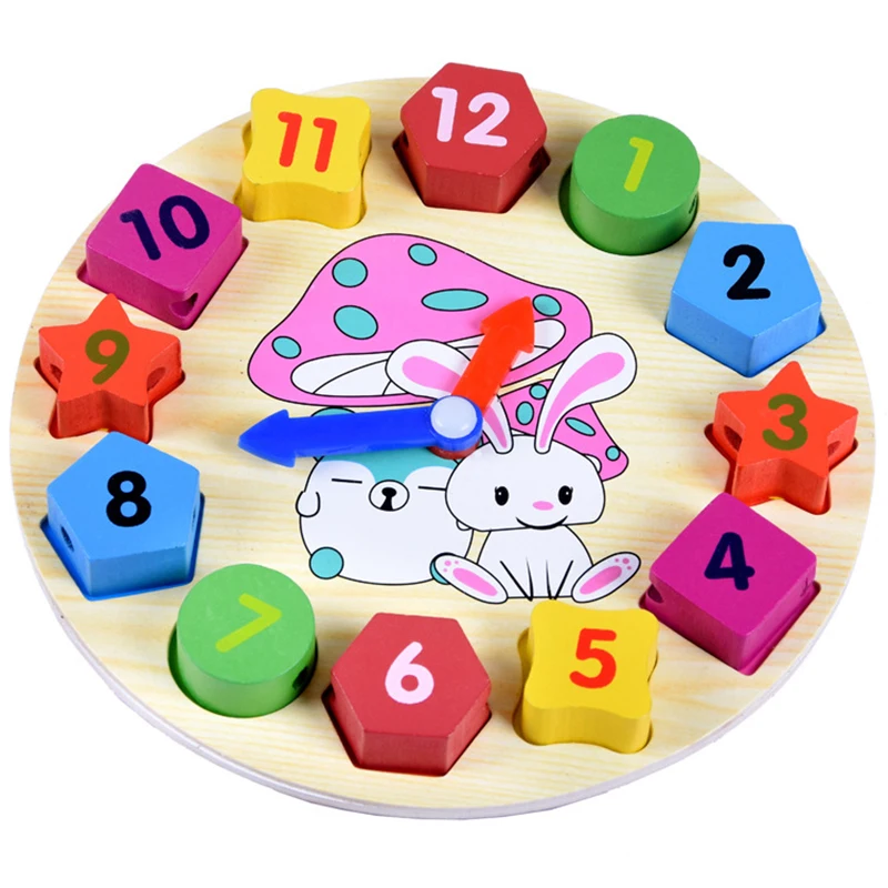 

Wooden clock shape multicolour Puzzle toy digital numbers jigsaw game toys