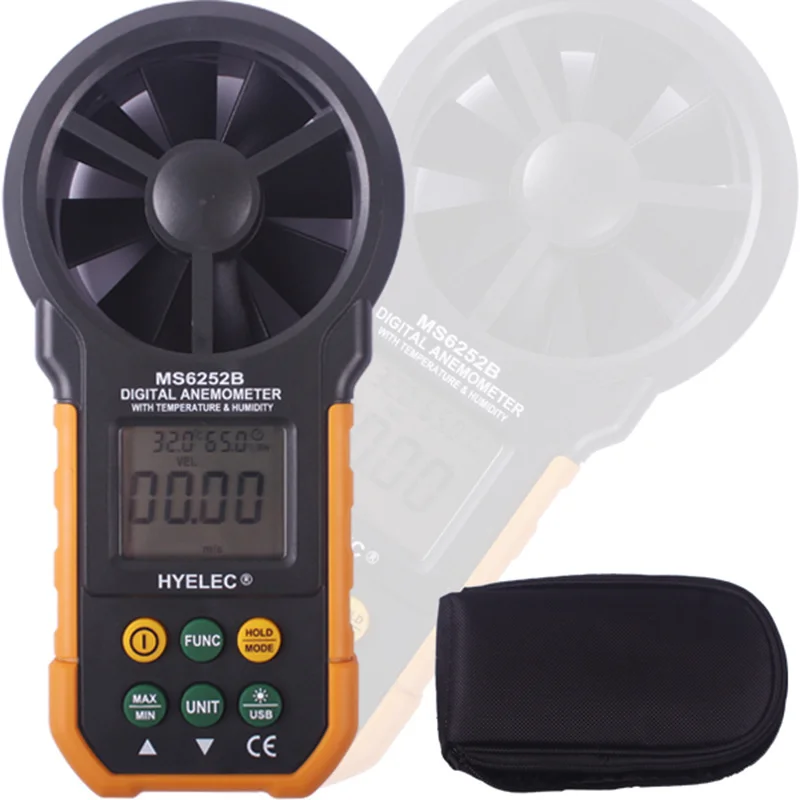 

Digital Anemometer Wind Speed Meter Thermometer T&RH Sensor USB Port CFM MS6252B