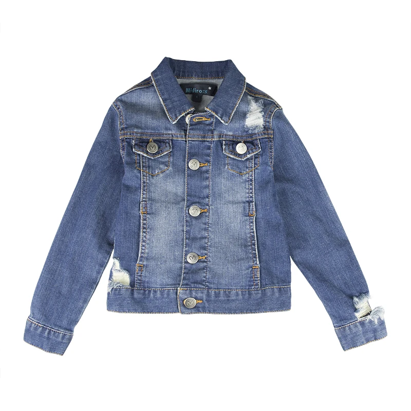 2Kids Girls Ripped Denim Coat Broken Hole Jackets Windbreakers Warm Outwear Top