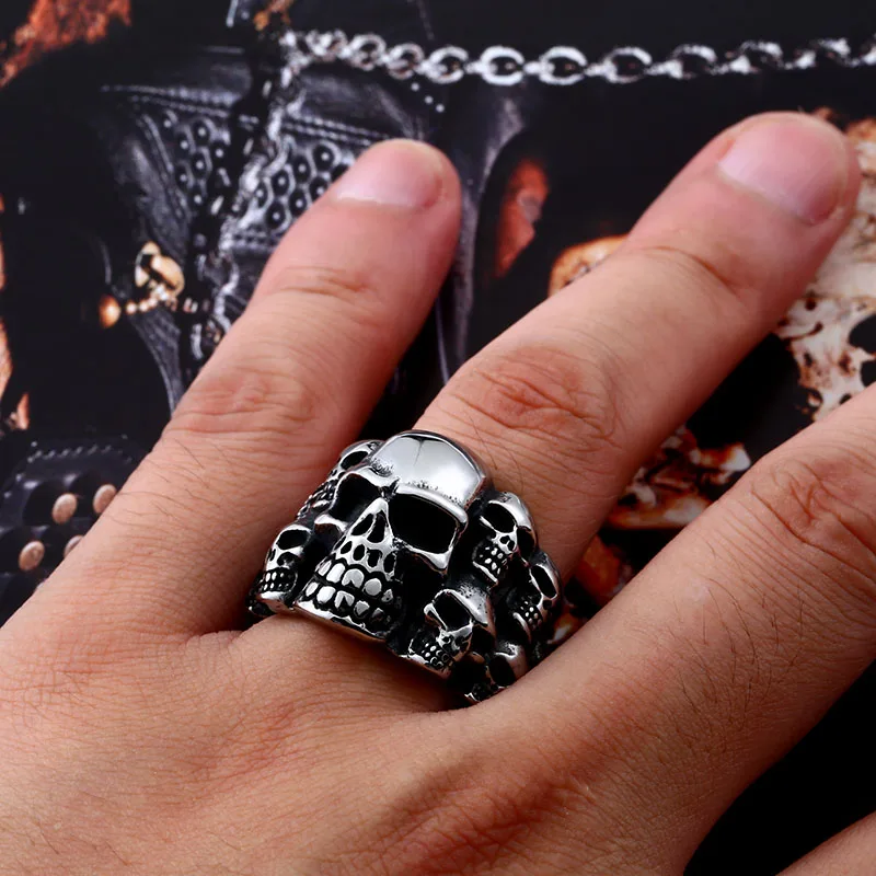 Beier new store 316L Stainless Steel high quality Biker ring Punk Lots of Skull Ring for men Fashion Jewelry LLBR8-079R