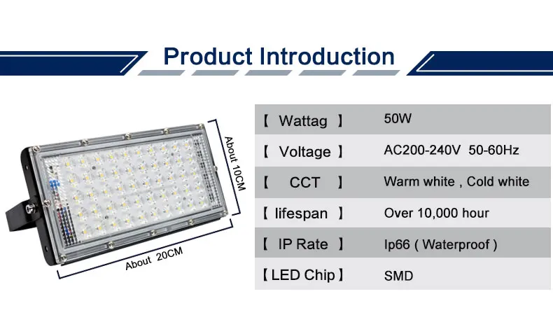 50 Вт идеальный мощный светодиодный прожектор светодиодный уличный фонарь 220 в 230 В водонепроницаемый внешний светильник IP66 Светодиодный прожектор