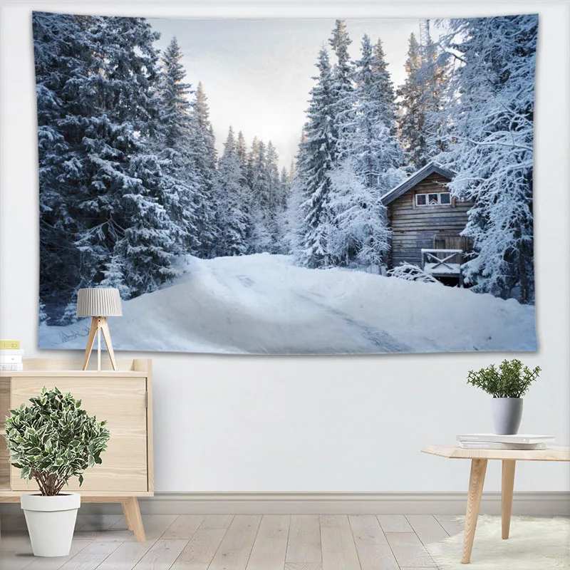 

Custom Snow Tapestry Wall Hanging Decor Home Birthday Party Decorations Fabric Tapestries Camping Tent Travel Sleeping Pad