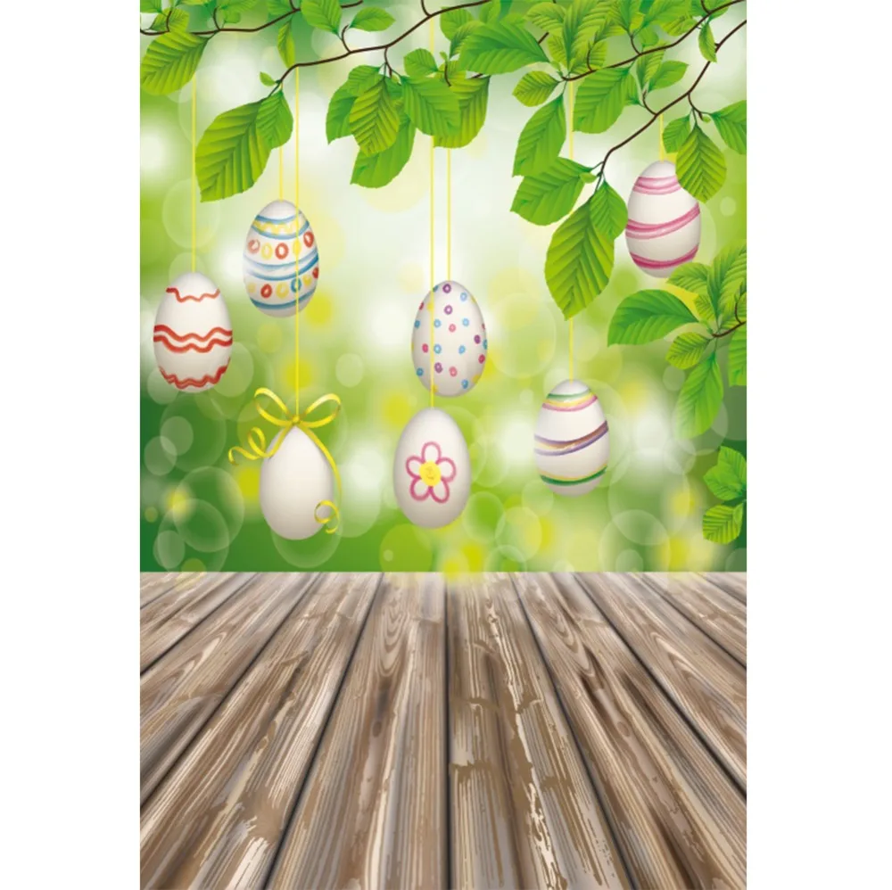 

Laeacco Green Backgrounds For Photography Easter Egg Tree Polka Dots Wooden Board Child Portrait Photo Backdrops Photo Studio