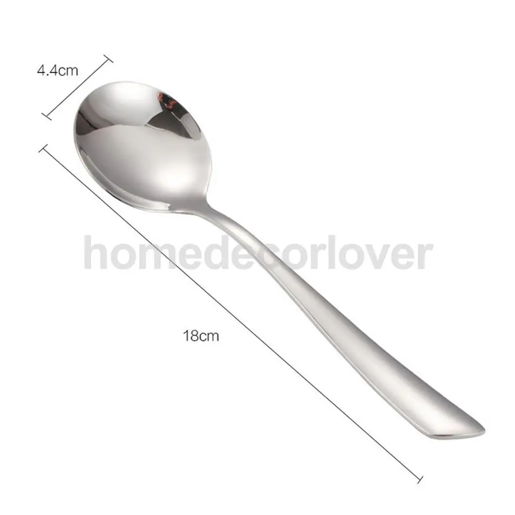 Stainless Steel Dinner Spoons Round Spoon Use for Home Kitchen Restaurant Cafe Tea Ice Cream Soup Spoon 11/ 12/ 15/ 18cm Select