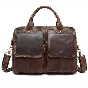 

Genuine Leather Mens Bags Tote Crossbody Bags for Men High Quality Briefcase Laptop 14'' Messenger shoulder bag Handbag