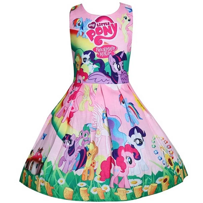 

2018 girls rainbow pony children's dress Princess party dress girls cartoon little princess dress performance clothing 2-8Y