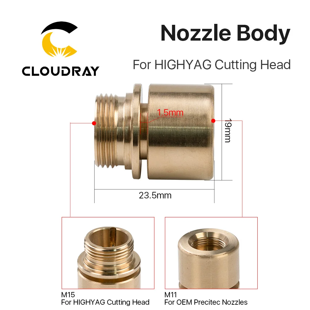 

Cloudray Laser Nozzle Body for HIGHYAG Fiber Laser Cutting Head D19mm H23.5mm Laser Cutting Machine Spare Parts