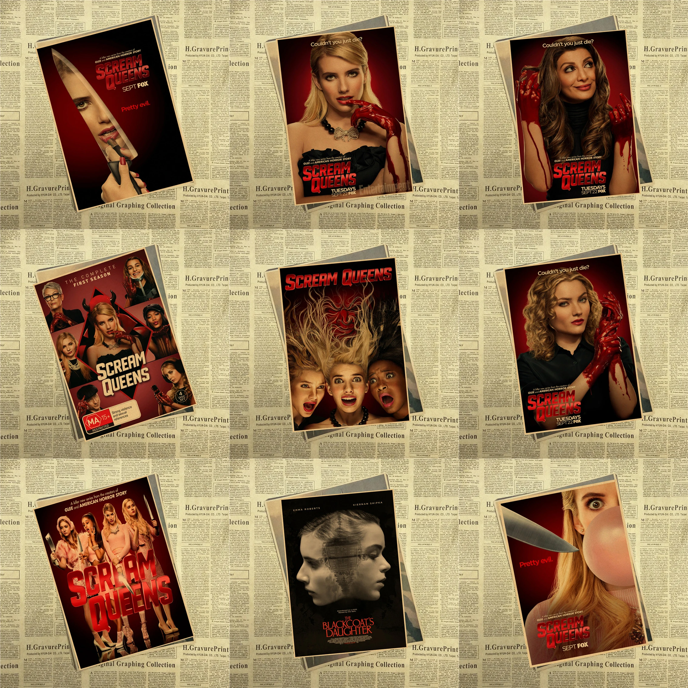 Винтажный постер из крафт бумаги Scream queens часть 1 коричневый для кафе гостиной 42x30