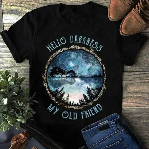 

Hippie Forest Hello Darkness My Old Friend Men's Black Cotton T Shirt S-6XLCool Casual pride t shirt men Unisex Fashion tshirt