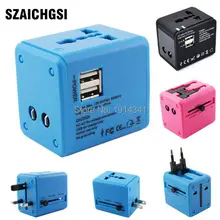 Szaichgsi зарядное устройство с 2 USB портами всемирно известный адаптер для путешествий AC USB Мощность стены Зарядное устройство стандарта ЕС, США, Великобритании AU разъем 5В 2.1A мобильного телефона оптом
