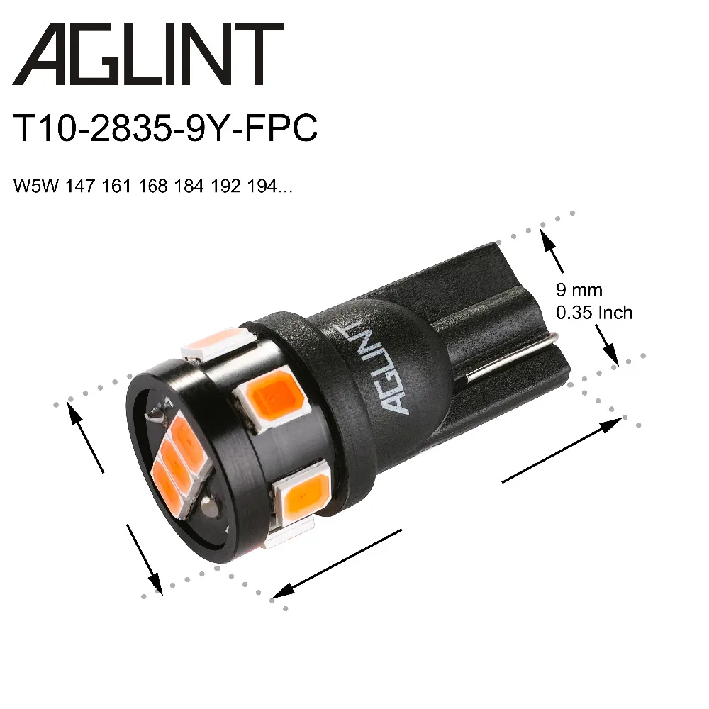 AGLINT 10 шт. Янтарный светодиодный автомобильный светильник T10 194 168 w5w светодиодная