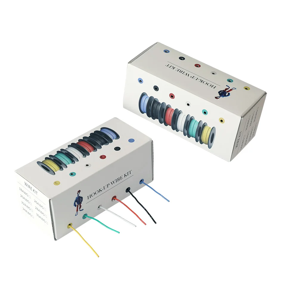 Fio de Borracha Gancho-acima Encalhado Fio 22awg Ul3132 Flexível Silicone Isolado Estanhado Cobre 300 v 6 Cores 8 Cor 48 m - Box 157ft 6 isolado estanhado cobre 300 v 6 cores 8 m cor