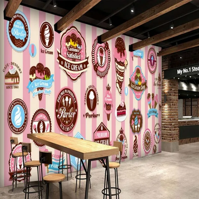 Hand Painted Pink delicious ice cream custom photo mural wallpaper