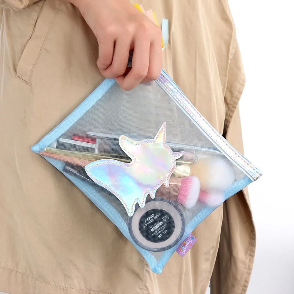 

1PC Unicorn Mesh Handbag Zipper Makeup Brushes Tools Bag Unicorn Printed Cosmetic Case Coin Purse Makeup Tool Kit