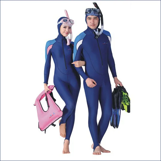 Full Dive Skin with Cap / Long Sleeve Dive Rash Guard / Front Zip Jump