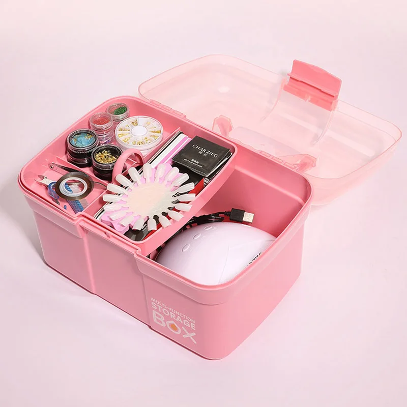 Контейнер для маникюрных инструментов, портативная коробка для хранения, высокое качество, многослойная регулируемая коробка для макияжа, медицинская коробка для детской живописи, коробка для инструментов, пластик