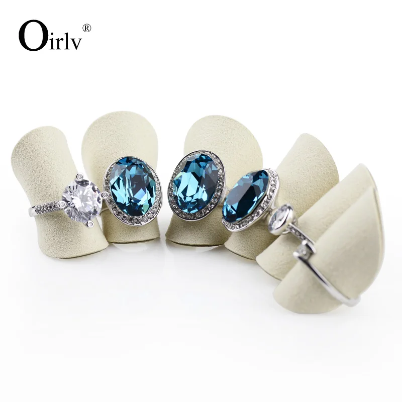 

Oirlv Free Shipping 6 pcs/lot Cheap Bendable Round Plate Ring Display Holder Set Soft Beige Microfiber Counter Jewelry Display