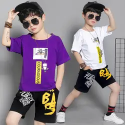 Летние костюмы для мальчиков Новинка 2019 года, модная детская рубашка с короткими рукавами для девочек + штаны, комплект изысканной одежды