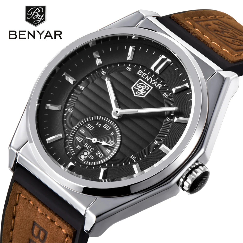 

BENYAR Fashion Business Watches Men Leather Waterproof Luxury Brand Quartz Watch Sports calendar simple watch Saat dropshipping