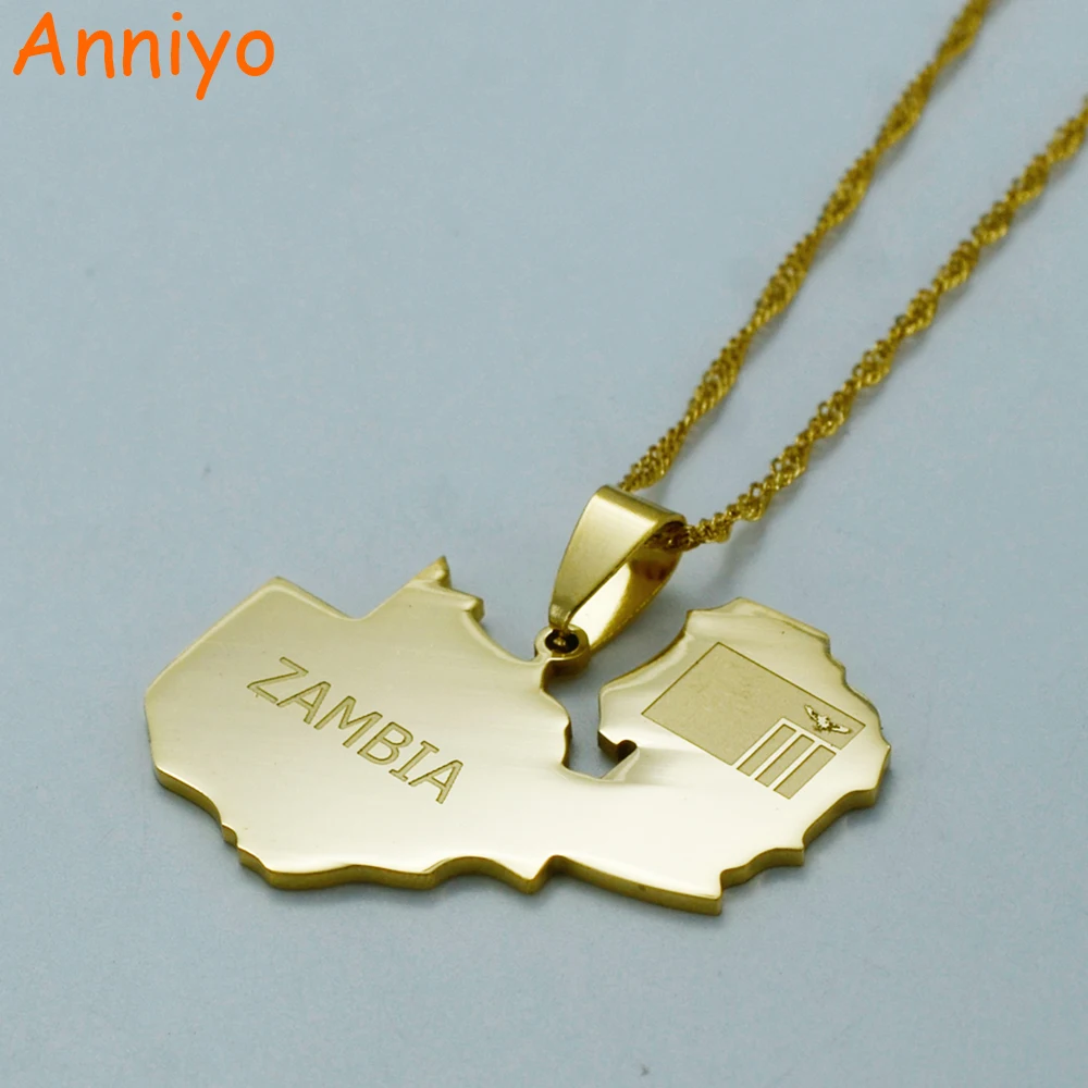 Anniyo ZAMBIA Map Necklace Gold - Anniyo ZAMBIA Map Necklace Gold Color Jewelry Map Of Zambians Pendant Jewellery Country Maps 003421