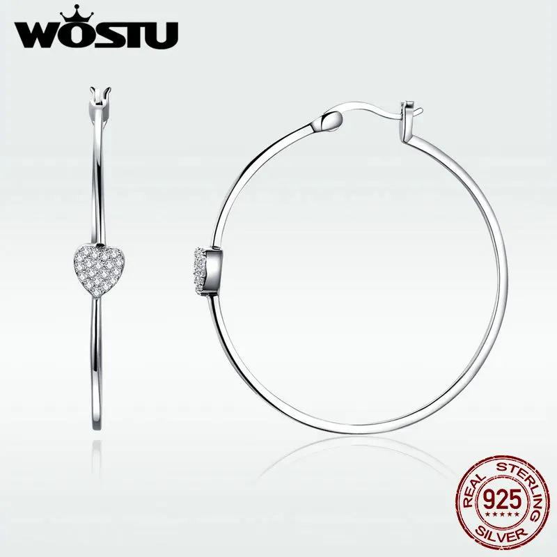 

WOSTU Real 100% 925 Sterling Silver Fashion Heart Round Circle Drop Earrings Clear CZ For Women Luxury Jewelry Earrings DXE518