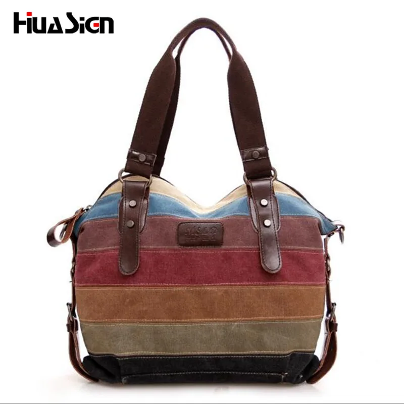 Fashion Women Stripe Handbag Canvas Shoulder Bag Messenger Crossbody