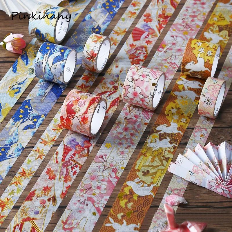 

3 Pcs/lot Retro Sakura Gold Foil Decorative Washi Tape Set Japanese Paper Label Stickers Scrapbooking Adhesive Stationary