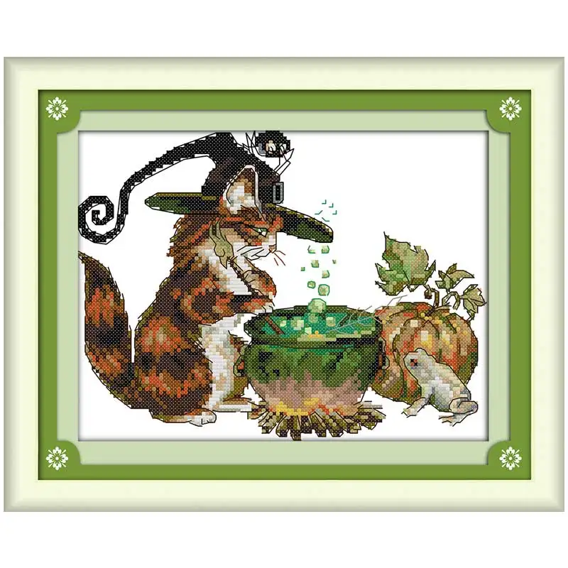 

Halloween cat Patterns Counted Cross Stitch 11CT 14CT Cross Stitch Set Wholesale Cross-stitch Kit Embroidery Needlework