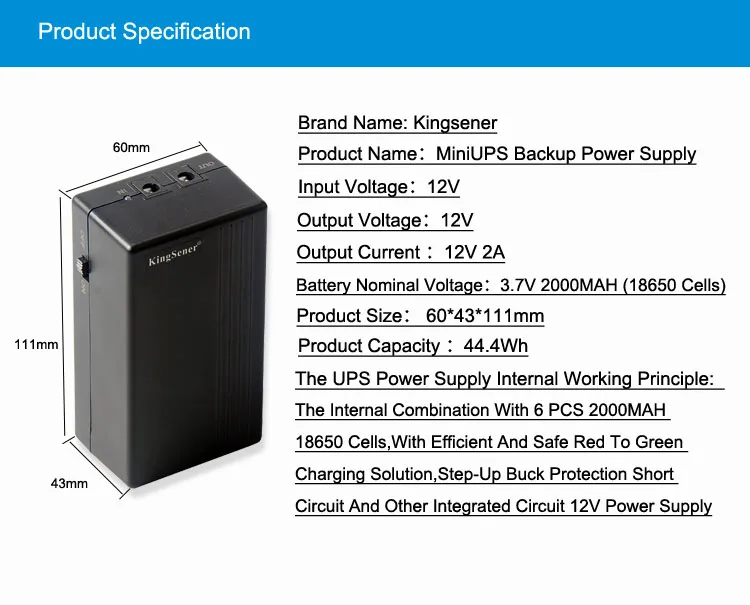 Kingsener 12V 2A 44,4 W UPS непрерывного Питание сигнализации Системы безопасности Камера маршрутизатор выделенного резервного Питание