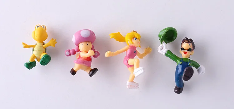 Mini 3D Super Mario Bros Fridge Magnets Figurine Toys Metal Surface Magnetive Mario Peach Toad Toadette Mushroom Yoshi Toys