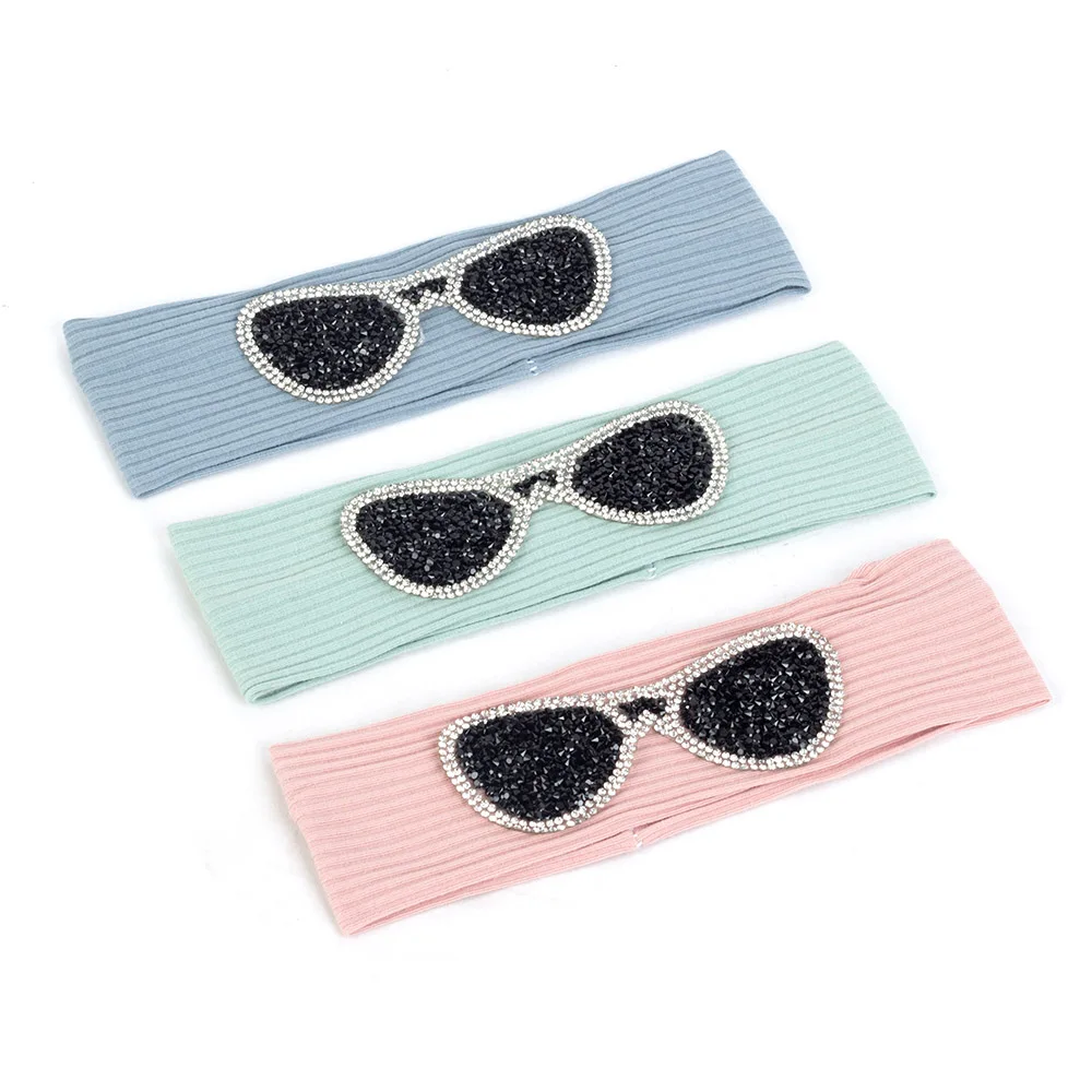 

Newborn baby Boys Girls Cotton Rhinestones Glasses Headbands Summer Solid Soft Elastic Ribbed headwear Kids Child Hair Bands