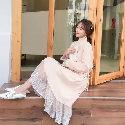 

High-collar, medium-length, knee-length sweater , Loose-headed Korean version of lazy autumn-winter knitted dress