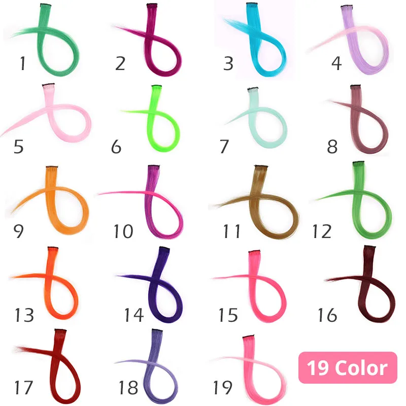 Doris beauty Colored Highlight Synthetic Hair Extensions Clip In One Piece Pink Purple Color Strips 20\