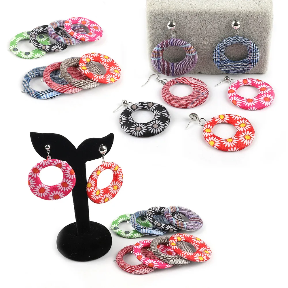 

Flower Printed Fabric Fashion Paved Bohemia Charm Pendant fit for DIY Necklace Jewelry Drop Earring Findings Making Accessories