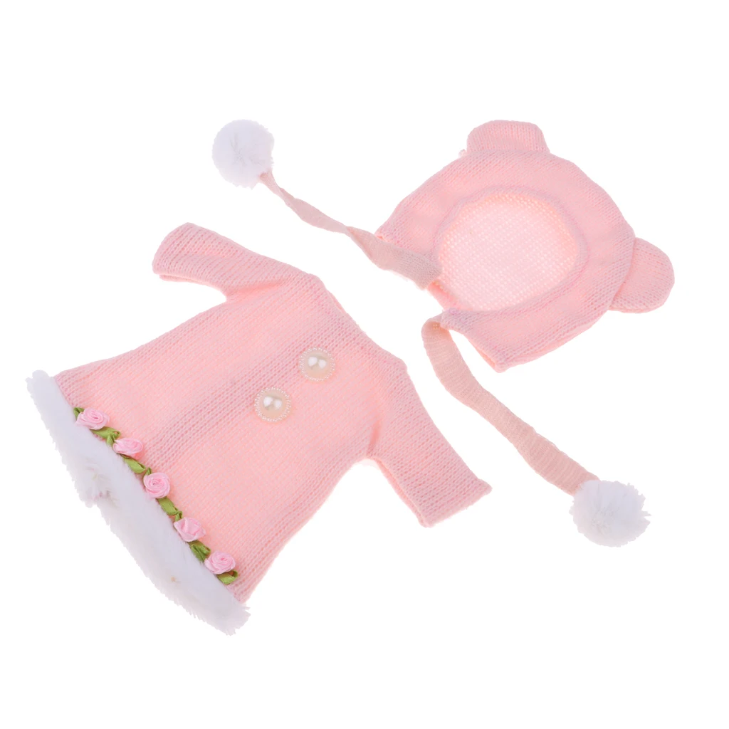 Doll Clothes Accessories Knit Skirt with Hat Outfit for 25cm MellChan Doll Dress up Pink Clothes Accessories