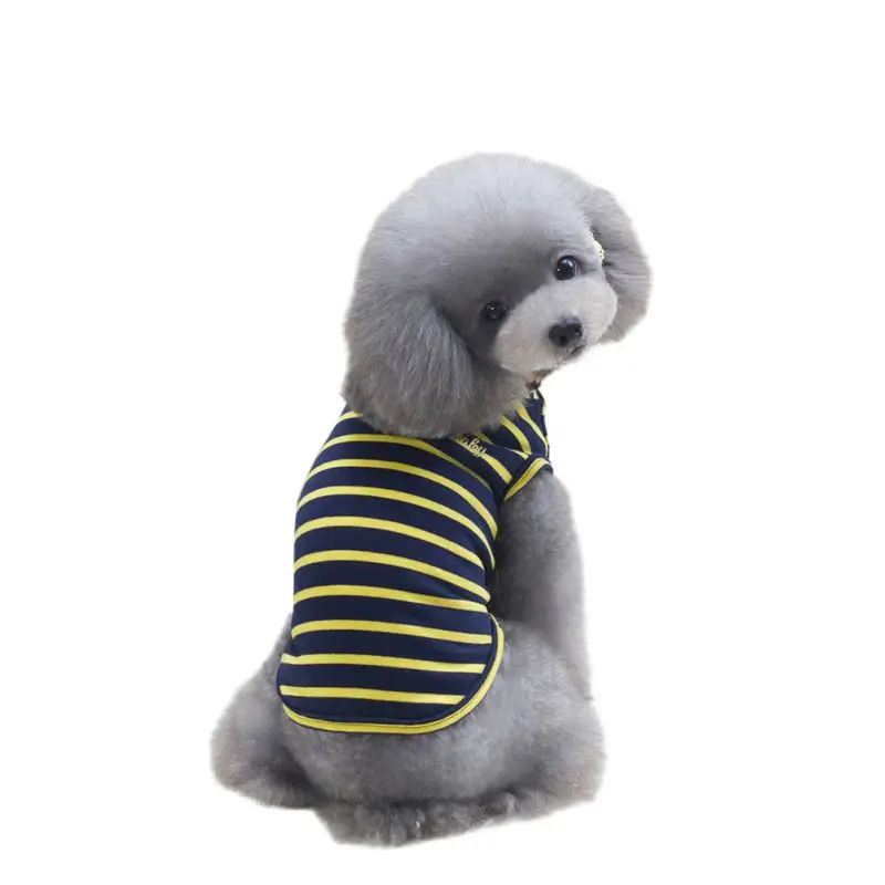 Летняя одежда для собак, футболки для маленьких собак, спортивный футбольный костюм для щенков, майка в полоску для кошек, весенние пальто для домашних животных, жилеты Z - Цвет: Цвет: желтый