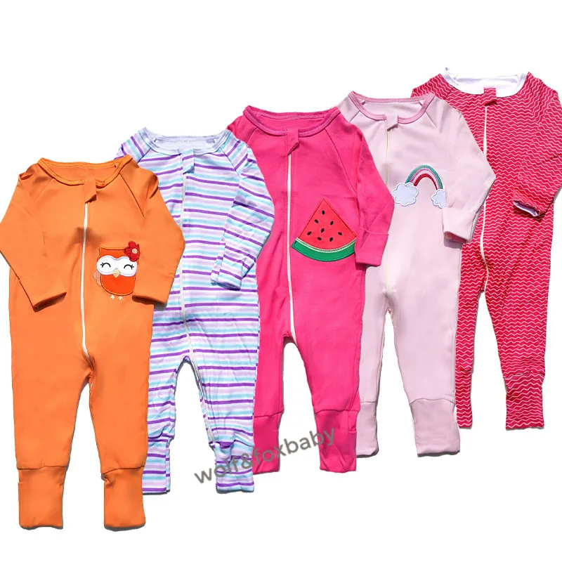 Baby Bodysuits medium Retail 3 pcs/pack 0-24 months long-sleeve zipper baby cartoon boy girl  overall rompers clothing clothes Baby Jumpsuit Cotton 