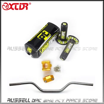 

28mm High Fat Handlebar + Bar Pad + Hand Grips + Handlebar Clamp Por Taper CNC Dirt Pit MX Motorcycle ATV Quad golden