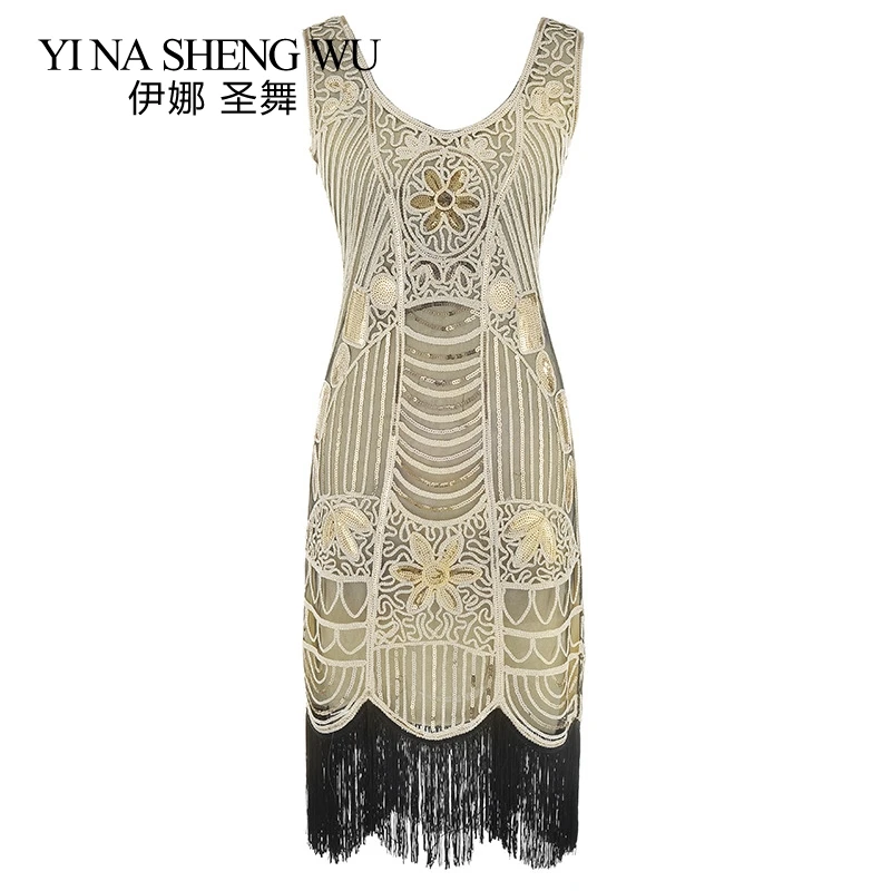 

1920 Vintage Sequin Great Gatsby Party Dress V-neck Fashion Sequin Fringe Summer Sleeveless Evening Dress Latin Dance Dress New