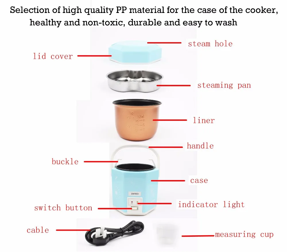 DMWD 1.2L Мини электрическая рисоварка 2-слойная Пароварка для приготовления пищи многофункциональный горшок для приготовления пищи 1-2 человек нагревательный Ланч-бокс EU US Plug