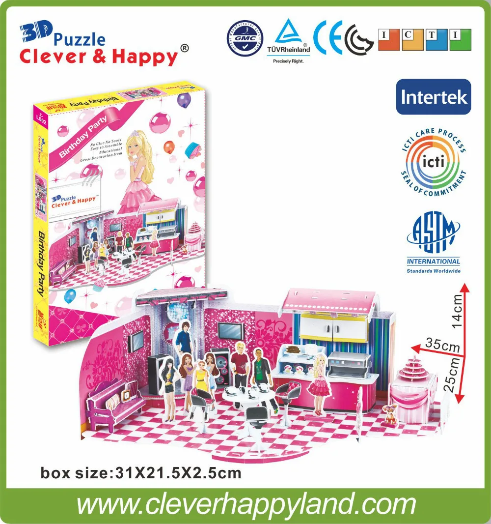 

clever&happy land  3d puzzle model  Birthday Party Of Leer    paper puzzle diy model puzzle girl toys games for children paper