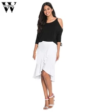 WOMAIL Для женщин нерегулярных листьев лотоса юбка дамы Повседневное по колено офисная юбка асимметричная High-Low юбки N6