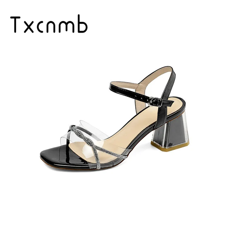 

TXCNMB 2019 Concise High sandals women Quality Genuine Leather Classic Pumps High Heels Party Dress Spring Summer Shoes Woman