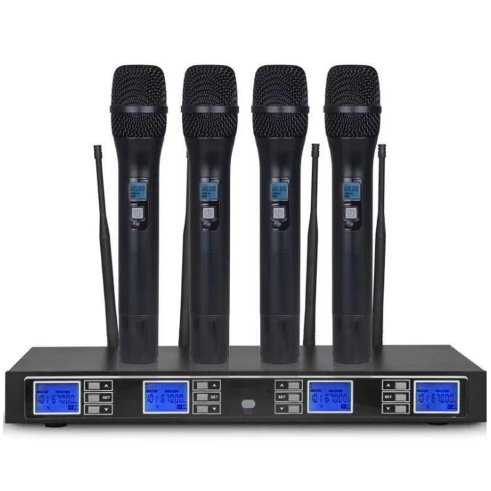

Professional UHF Wireless Microphone Four Handheld Microphones Family KTV/Conference Room/Outdoor Performance
