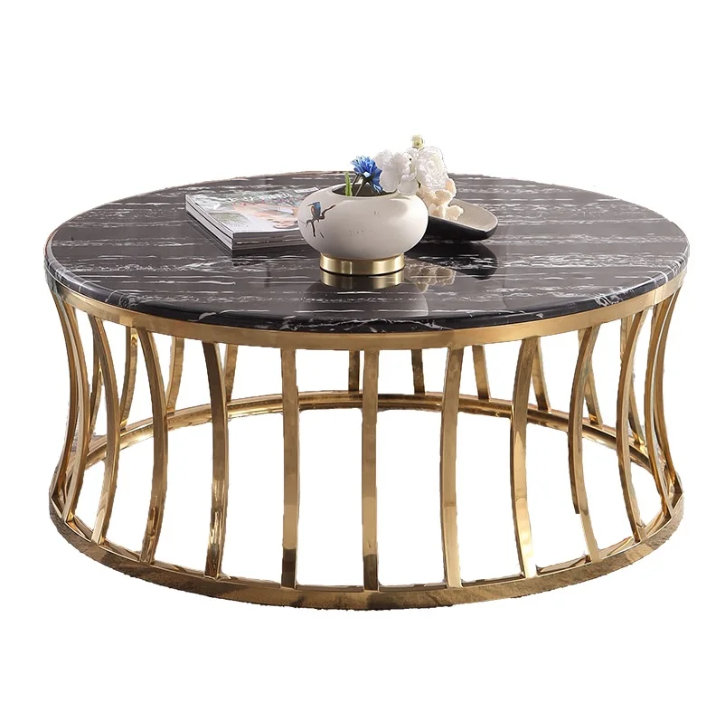 Black Marble Coffee Table with Chrome Gold Framein Coffee Tables from