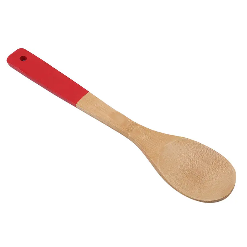 Бамбуковые ложки кухонная утварь лопатка антипригарные ложки для кухни с красочной ручкой деревянные кухонные лопатки инструмент - Цвет: red