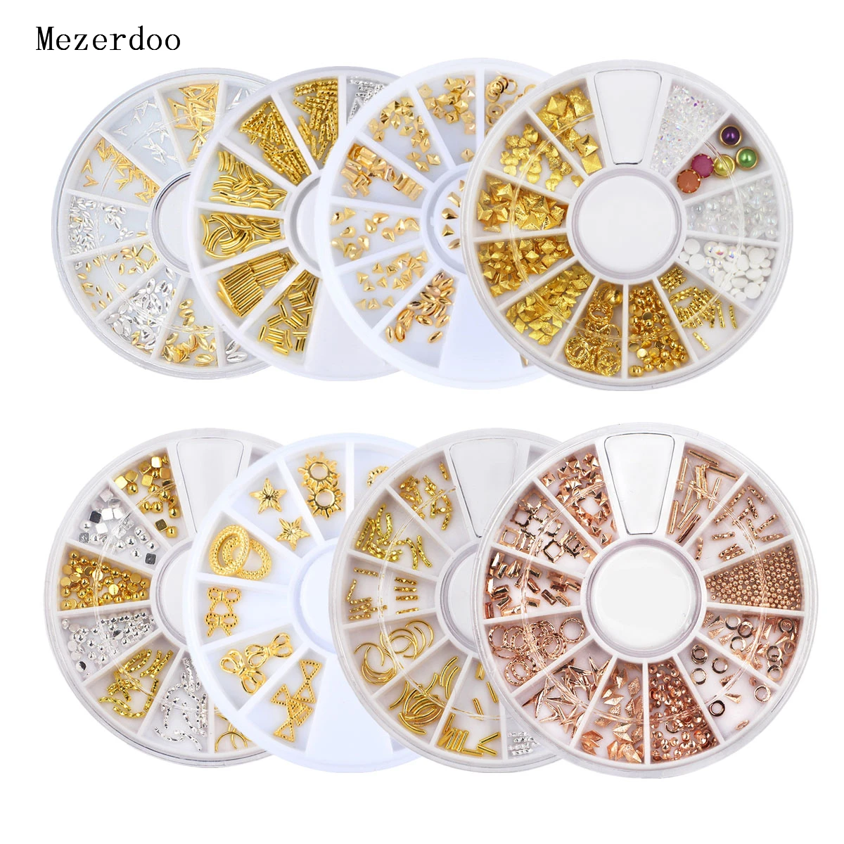 

1Pc Rose Gold Silver Geometry Studs 3D Nail Art Decorations Rivet Alloy Moon Star Triangle Manicure Nail Art Decoration in Wheel
