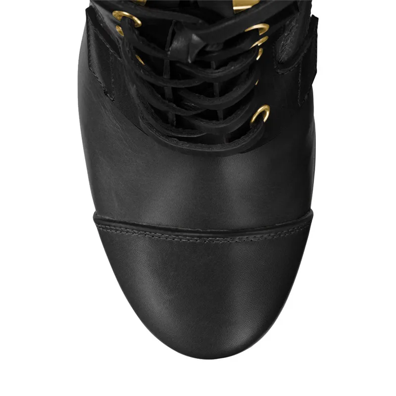 Botas Dames Personnaliser Plate Classique Bottes Épais Plat Usine Hauts Show As Noir Femme Lacets Femmes Grande forme Talons À Chaussures Rond Bout Taille X7qUrP7