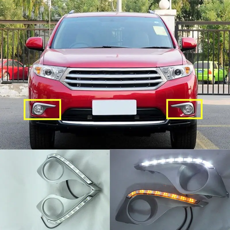 

A Pair White Turn Yellow Daytime Running Light for Toyota Highlander 2011-2013